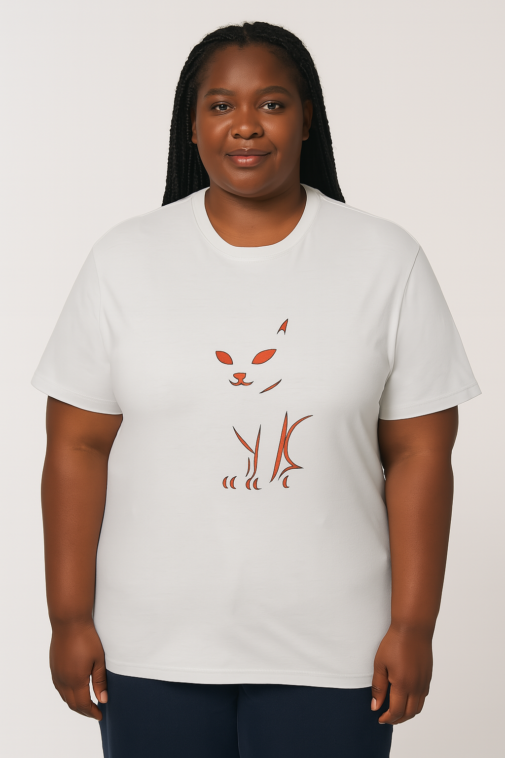 Minimalist Unisex Front & Back Print Cat Tee – Organic Cotton