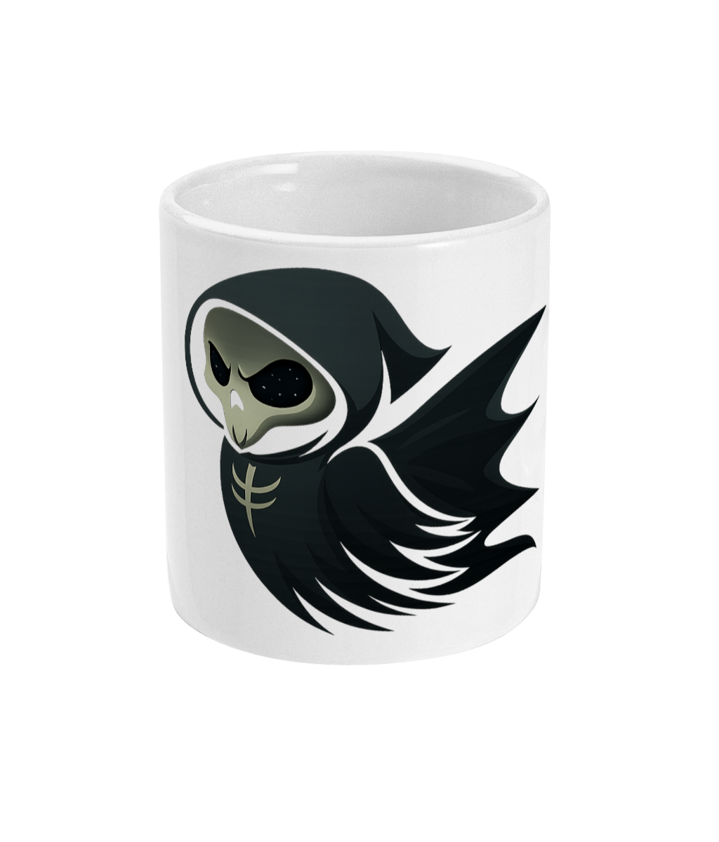 Winged Reaper Ceramic Mug – Skull Cloak Design (11oz)
