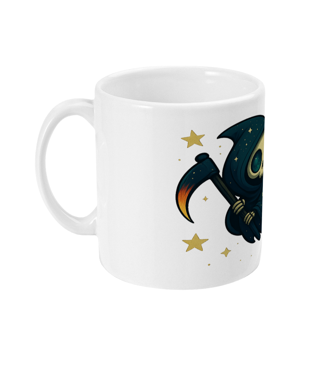 Grim Reaper Mug – Cartoon Skull & Scythe Design (11oz Ceramic)