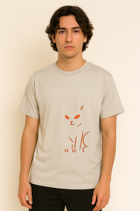 Minimalist Unisex Front & Back Print Cat Tee – Organic Cotton
