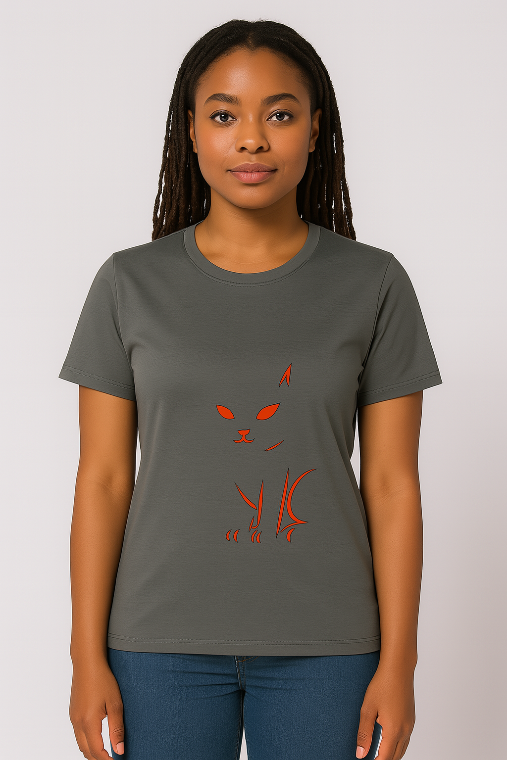 Minimalist Unisex Front & Back Print Cat Tee – Organic Cotton
