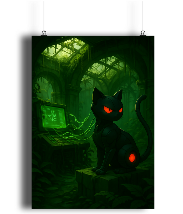 Sentinel of the Overgrowth Cyber Cat Art Print