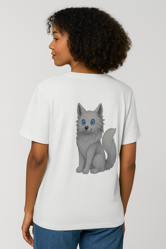 Whimsical Wolf Back Print Tee – Organic Cotton Unisex Fit