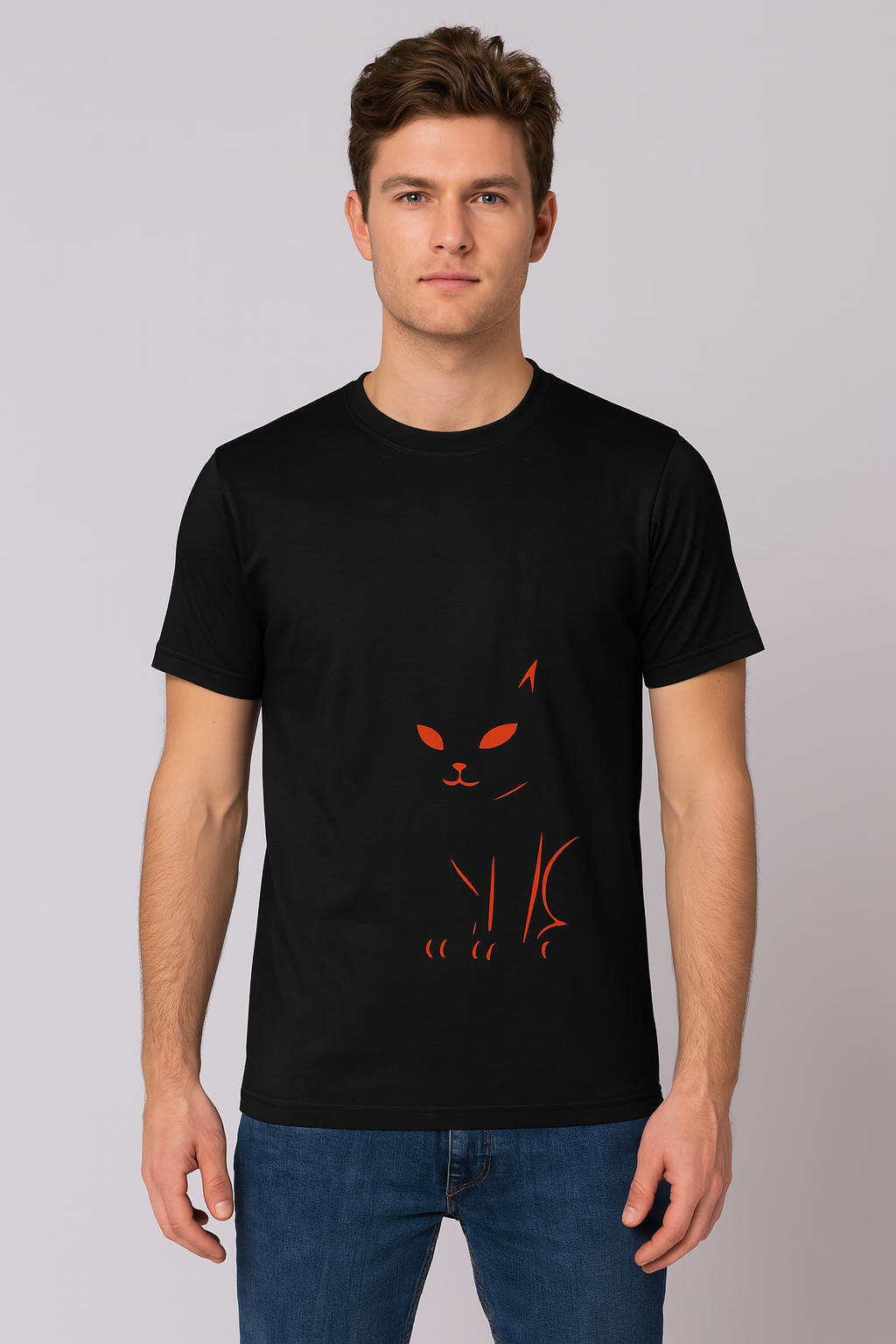 Minimalist Unisex Front & Back Print Cat Tee – Organic Cotton
