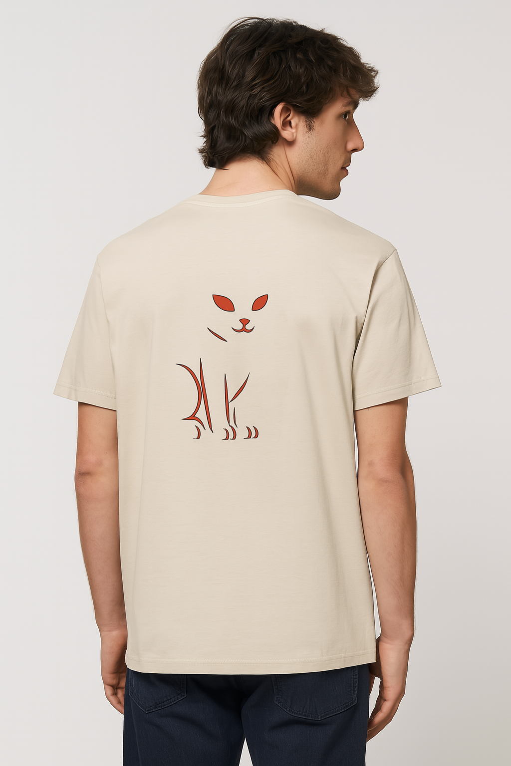 Minimalist Unisex Front & Back Print Cat Tee – Organic Cotton